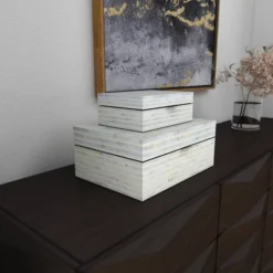 Set Of 2 Shell Mosaic Patterned Wood Box White - Olivia & May -IRIS Storage Deals Store GUEST c56f6637 68ea 4796 9e2d c9f4f07e5ec2