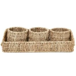 Farmlyn Creek Set Of 3 Wicker Round Storage Baskets For Shelves With Rectangular Seagrass Tray, Brown -IRIS Storage Deals Store GUEST c5903ee7 6e4c 40fd ad01 449332f2f0f7