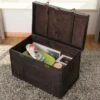 Vintiquewise Antique Style Large Dark Wooden Storage Trunk With Lockable Latch