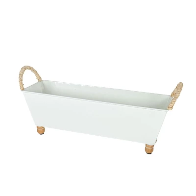 Trough Bin White Metal, Reed & Wood By Foreside Home & Garden 3 Trough Bin White Metal, Reed & Wood By Foreside Home & Garden - Image 3