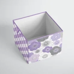 Bacati - Watercolor Floral Purple/Gray Fabric Storage Box/Tote Large