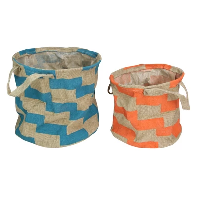 Northlight Set Of 2 Orange And Teal Burlap Baskets With Handles 12" 1 Northlight Set Of 2 Orange And Teal Burlap Baskets With Handles 12"