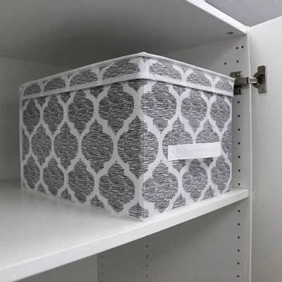 Home Basics Arabesque Large Non-Woven Storage Box With Label Window, Grey 2 Home Basics Arabesque Large Non-Woven Storage Box With Label Window, Grey - Image 2