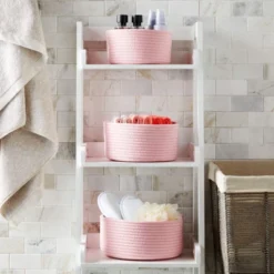 Farmlyn Creek 3-Pack Cotton Woven Baskets For Storage, Pink Rope Montessori Organizer Set For Storing Supplies ( 3 Sizes In Small, Medium And Large)