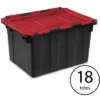 Sterilite 12 Gallon/45 Liter Hinged Lid Industrial Tote, Red Lid (18 Pack)