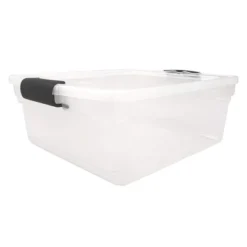 Homz 15.5 Qt Plastic Multipurpose Stackable Clear Storage Container Bins With Lid For Home Or Office Organization, Gray Latch (4 Pack)