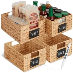 Best Choice Products Set Of 4 12in Woven Water Hyacinth Pantry Baskets W/ Chalkboard Label, Chalk Marker -IRIS Storage Deals Store GUEST cb88e44d 94e0 4053 b42b 56150cd5002d
