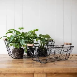 Set Of 2 Oblong Black Metal & Wood Baskets - Foreside Home & Garden -IRIS Storage Deals Store GUEST cd74100d 82ae 44cb a35b af20871fb741