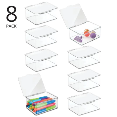 MDesign Plastic Craft Room Storage Organizer Box With Hinged Lid, 8 Pack, Clear 1 MDesign Plastic Craft Room Storage Organizer Box With Hinged Lid, 8 Pack, Clear