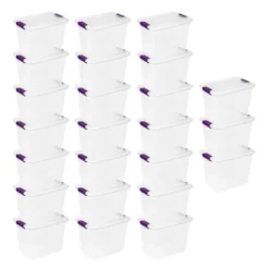 Sterilite ClearView 27 Quart Multipurpose Plastic Stacking Storage Container Tote With Secure Latching Lid For Household Organization, 24 Pack