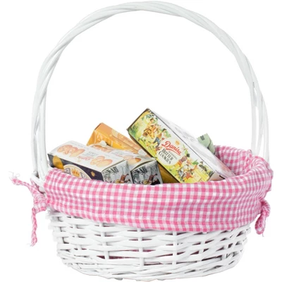 Wickerwise White Round Willow Gift Basket, With Gingham Liner And Handles 3 Wickerwise White Round Willow Gift Basket, With Gingham Liner And Handles - Image 3