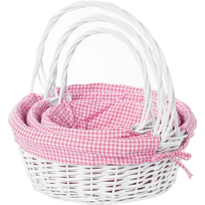 Wickerwise White Round Willow Gift Basket, With Gingham Liner And Handles 10 Wickerwise White Round Willow Gift Basket, With Gingham Liner And Handles - Image 10