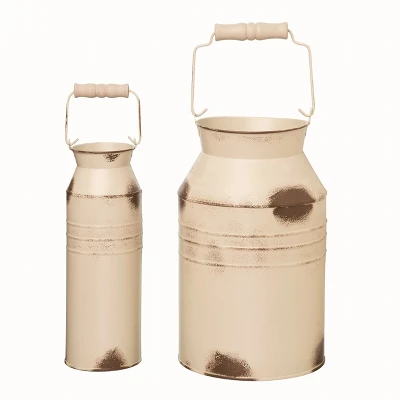 Transpac Metal Beige Harvest Rustic Jugs With Handle Set Of 2 1 Transpac Metal Beige Harvest Rustic Jugs With Handle Set Of 2