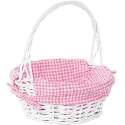Wickerwise White Round Willow Gift Basket, With Gingham Liner And Handles 7 Wickerwise White Round Willow Gift Basket, With Gingham Liner And Handles - Image 7