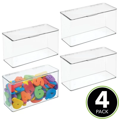 MDesign Plastic Stackable Toy/Game Storage Bin Box - Hinged Lid - 4 Pack 1 MDesign Plastic Stackable Toy/Game Storage Bin Box - Hinged Lid - 4 Pack