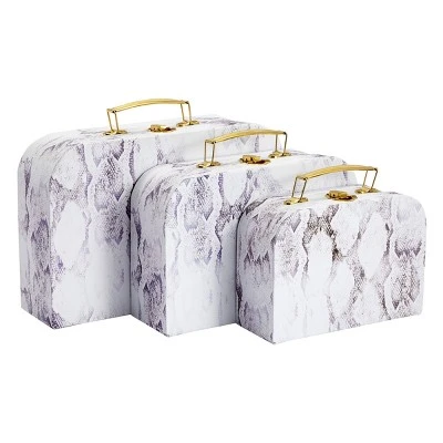 Set Of 3 Different Sizes Of Paperboard Suitcases With Metal Handles, Decorative Cardboard Storage Boxes, Snakeskin Print 7 Set Of 3 Different Sizes Of Paperboard Suitcases With Metal Handles, Decorative Cardboard Storage Boxes, Snakeskin Print - Image 7