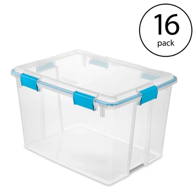 Sterilite 80 Quart Clear Plastic Stackable Storage Container Box Bin With Air Tight Gasket Seal Latching Lid Long Term Organizing Solution, 16 Pack 1 Sterilite 80 Quart Clear Plastic Stackable Storage Container Box Bin With Air Tight Gasket Seal Latching Lid Long Term Organizing Solution, 16 Pack