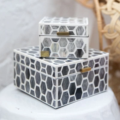Mela Artisan | Gramercy Box In Grey Ivory 1 Mela Artisan | Gramercy Box In Grey Ivory