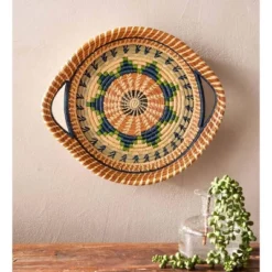 Wind & Weather Handmade Guatemalan Chumil Star-Pattern Pine Needle, Grass And Raffia Basket