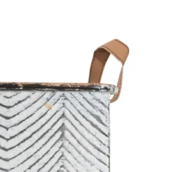 Set Of 3 Rustic Whitewashed Pattern Galvanized Metal Decorative Storage Bins With Faux Leather Handles - Foreside Home And Garden -IRIS Storage Deals Store GUEST d29201cf 5aa9 439e a5d2 5dd367563954