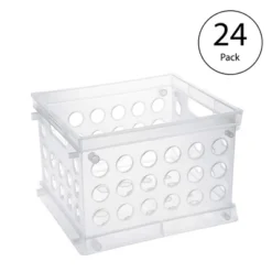 Sterilite Convenient Miniature Square Small Multi Functional Storage Solution Organizing Crate For Bedrooms, Offices, And Dorms, Clear (24 Pack)
