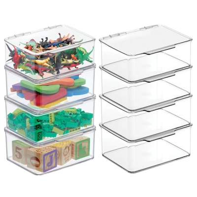 MDesign Plastic Stackable Toy Storage Bin Box With Lid, 8 Pack - Clear 9 MDesign Plastic Stackable Toy Storage Bin Box With Lid, 8 Pack - Clear - Image 9