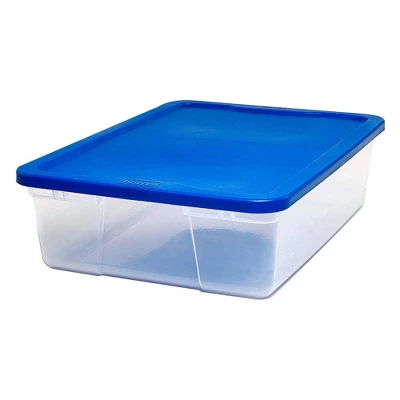 Homz 28 Quart Snaplock Clear Plastic Storage Tote Container Bin With Secure Lid And Handles For Home And Office Organization, Blue (4 Pack) 2 Homz 28 Quart Snaplock Clear Plastic Storage Tote Container Bin With Secure Lid And Handles For Home And Office Organization, Blue (4 Pack) - Image 2