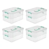 Sterilite Convenient Small Home 2-Tiered Layer Stack Carry Storage Box With Colored Accent Secure Latching Lid, Clear (8 Pack)