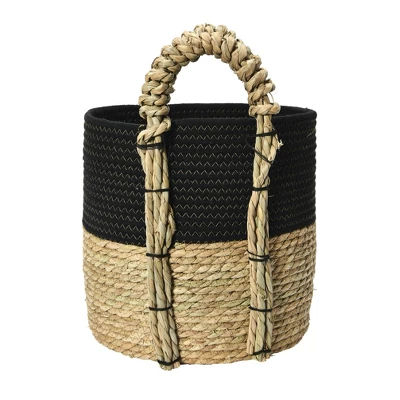 Household Essentials Terra Braid Grass Basket Black/Natural 3 Household Essentials Terra Braid Grass Basket Black/Natural - Image 3