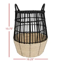 Natural Woven Black Rattan, Rope & Metal Basket - Foreside Home & Garden -IRIS Storage Deals Store GUEST d80e4c46 d71f 46f5 a311 a73904e9479b