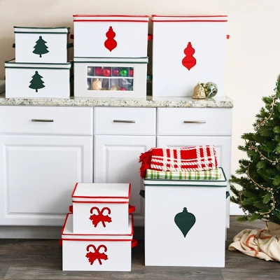 Household Essentials Ornament Storage Chest With 48 Pockets Red 6 Household Essentials Ornament Storage Chest With 48 Pockets Red - Image 6