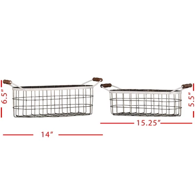 Set Of 2 Oblong Metal & Wood Handled Baskets - Foreside Home & Garden 5 Set Of 2 Oblong Metal & Wood Handled Baskets - Foreside Home & Garden - Image 5