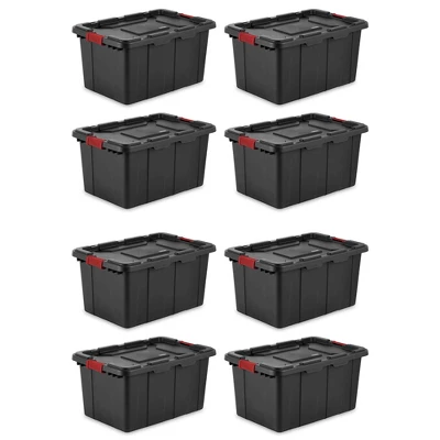 Sterilite 27-Gallon Large Stackable Rugged Storage Tote Container With Red Latching Clip Lid For Garage, Attic, Worksite, Or Camping, Black 7 Sterilite 27-Gallon Large Stackable Rugged Storage Tote Container With Red Latching Clip Lid For Garage, Attic, Worksite, Or Camping, Black - Image 7