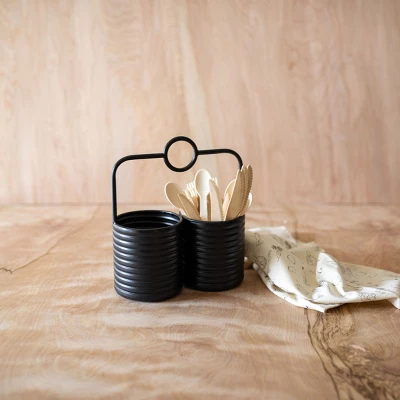 O-Handle Utensil Caddy Black Metal - Foreside Home & Garden 1 O-Handle Utensil Caddy Black Metal - Foreside Home & Garden