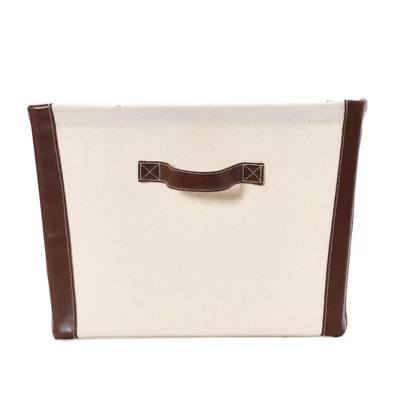 Household Essentials Canvas Bin With Vegan Leather 2 Household Essentials Canvas Bin With Vegan Leather - Image 2
