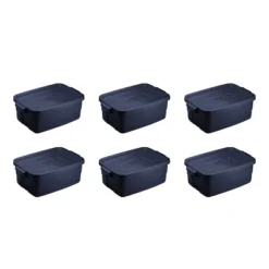 Rubbermaid Roughneck 3 Gallon Rugged Plastic Reusable Stackable Home Storage Totes With Lids, Dark Indigo Metallic (12 Pack)