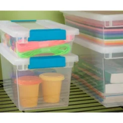 Sterilite Medium Stackable Clear Plastic Storage Tote Container With Clear Latching Lid & Green Clips For Home & Office Organization -IRIS Storage Deals Store GUEST dc589af6 8df1 4ba5 91d3 f405cf119a7a