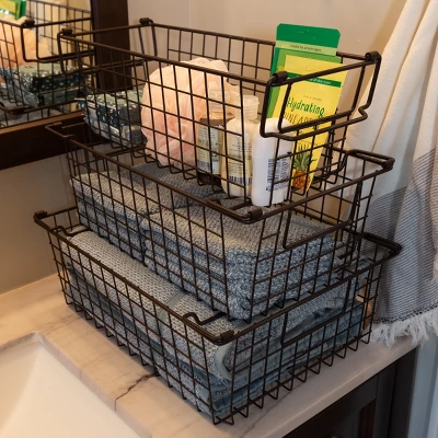 Set Of 3 Storage Bins - Basket Set For Toy, Kitchen, Closet, And Bathroom Storage - Small, Medium, And Large Shelf Organizers By Home-Complete (Brown) 6 Set Of 3 Storage Bins - Basket Set For Toy, Kitchen, Closet, And Bathroom Storage - Small, Medium, And Large Shelf Organizers By Home-Complete (Brown) - Image 6