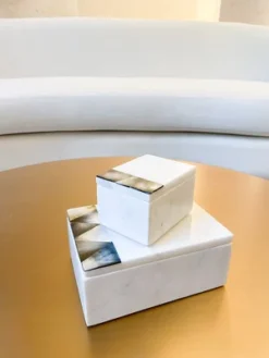 Grey Mother Of Pearl White Marble Decor Box - Anaya