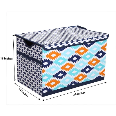 Bacati - Liam Aztec Design Aqua/Orange/Navy Storage Toy Chest 1 Bacati - Liam Aztec Design Aqua/Orange/Navy Storage Toy Chest