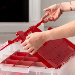 IRIS USA Ornament Storage Box, Plastic Organization Container Bin, Clear/Red -IRIS Storage Deals Store GUEST dd4eeb6a cde7 4723 b52a 855d5fc68482