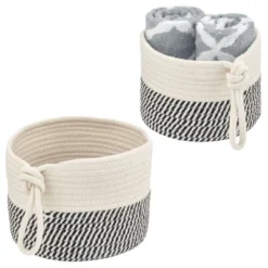 MDesign Woven Cotton Rope Bathroom Basket With Tie Handle, Set Of 2 -IRIS Storage Deals Store GUEST dd4f8e76 b2e4 4009 929f 13fa06f3dcae