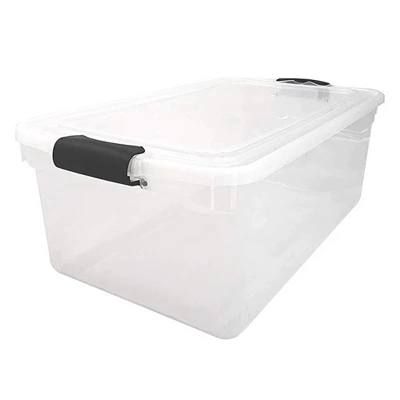 Homz 64-Quart Clear Plastic Stackable Storage Bin With Lid Container Box With Latching Handles For Home Garage Organization, Clear (2 Pack) 1 Homz 64-Quart Clear Plastic Stackable Storage Bin With Lid Container Box With Latching Handles For Home Garage Organization, Clear (2 Pack)