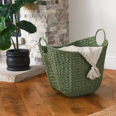 Household Essentials Tall Scoop Basket Paper Rope Olive 1 Household Essentials Tall Scoop Basket Paper Rope Olive