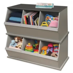 Badger Basket Woodgrain Three Bin Stackable Storage Cubby - Gray -IRIS Storage Deals Store GUEST e4862c2a d003 4ab7 8f3c 0c426e86b11d
