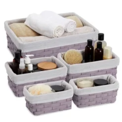 Juvale 5 Piece Set Woven Nesting Storage Baskets, Decorative Wicker Bins For Organizing, Lavender, 3 Sizes -IRIS Storage Deals Store GUEST e4eb8fc8 44cf 4981 979c a3279b7347dd
