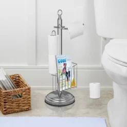 Freestanding Toilet Tissue Holder With Storage Chrome - Nu Steel