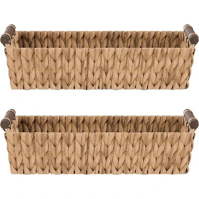 American Atelier Water Hyacinth Wicker Basket With Carry Handles, Rectangular Woven Storage Baskets, Laundry Storage Or Pantry Bin 8 American Atelier Water Hyacinth Wicker Basket With Carry Handles, Rectangular Woven Storage Baskets, Laundry Storage Or Pantry Bin - Image 8