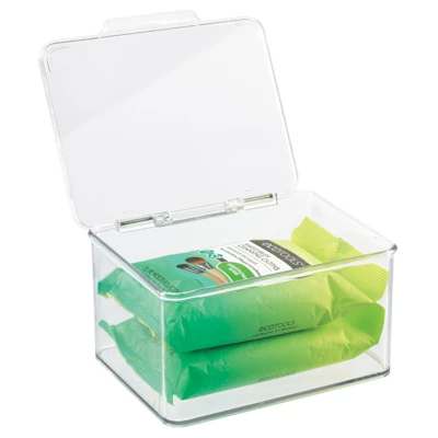 MDesign Plastic Stackable Bathroom Organizer Bin, Hinged Lid - 8 Pack 6 MDesign Plastic Stackable Bathroom Organizer Bin, Hinged Lid - 8 Pack - Image 6