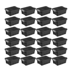 Sterilite 4 Gallon Stackable Rugged Industrial Storage Tote Containers With Latching Clip Lids For Garage, Attic, Or Worksite Storage, Black -IRIS Storage Deals Store GUEST e64b250c a2dc 4f0e 8d22 1d3975c7cab9
